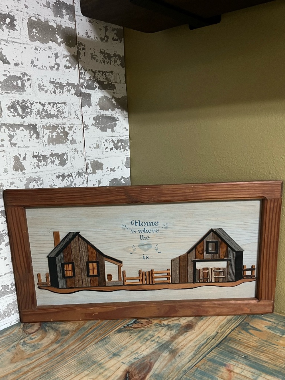 Vintage wood & Lath art wall decor piece featuring a rustic barn